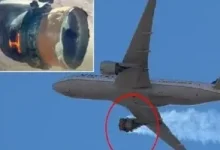 صورة طائرة ركاب أمريكية تعود إلى مطار لاس فيغاس بعد اشتعال أحد محركاتها