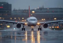 صورة طائرة ركاب بولندية تنحرف عن المدرج بعد هبوطها في مطار عاصمة ليتوانيا