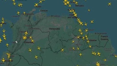 صورة خلو المجال الجوي فوق فنزويلا من الطائرات بعد إعلان ترامب