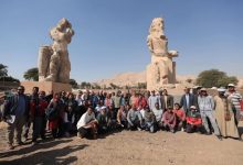 صورة احتفالية كبري خلال نصب تماثيل أمنحتب الثالث بالأقصر